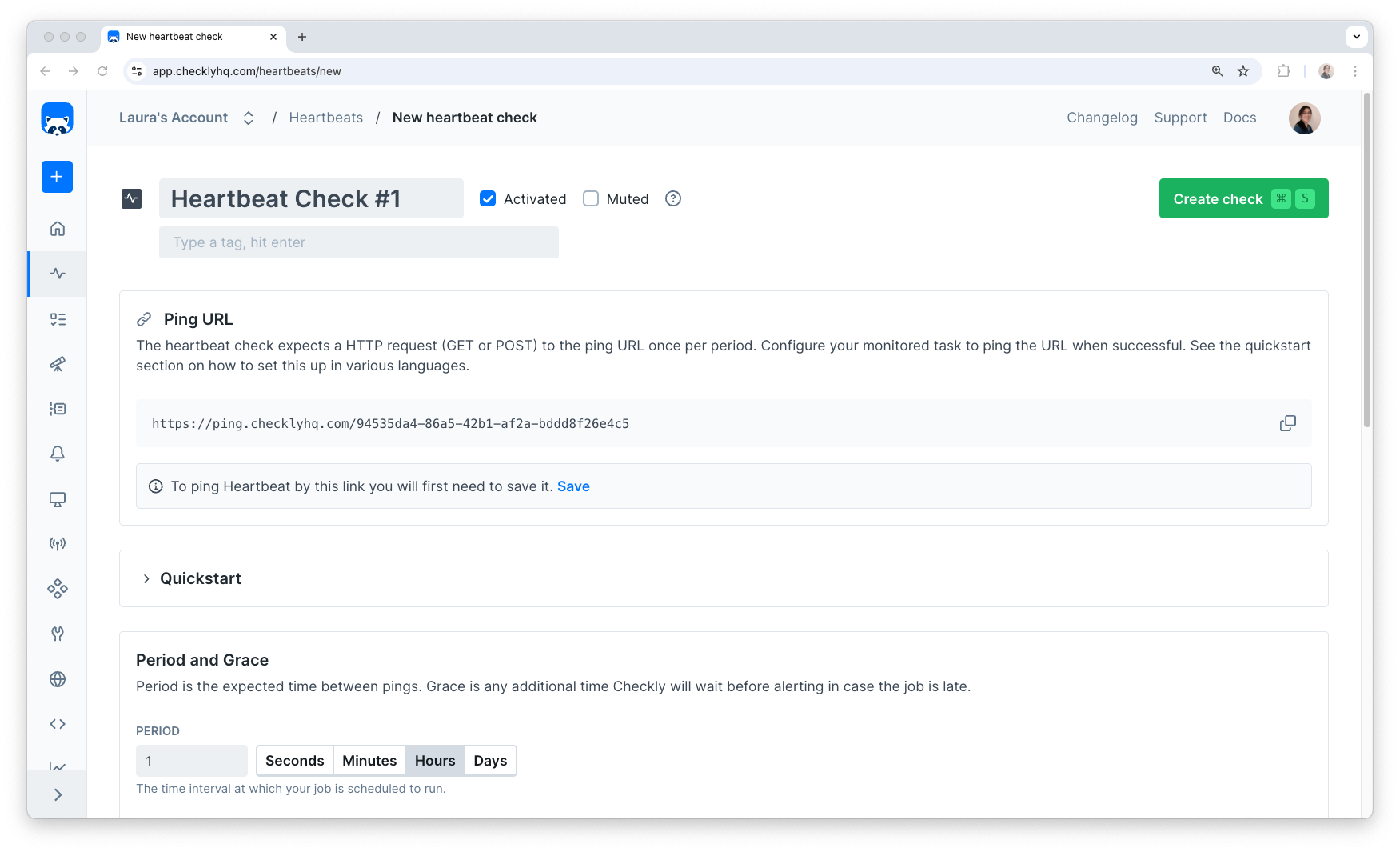 Heartbeat monitor create page