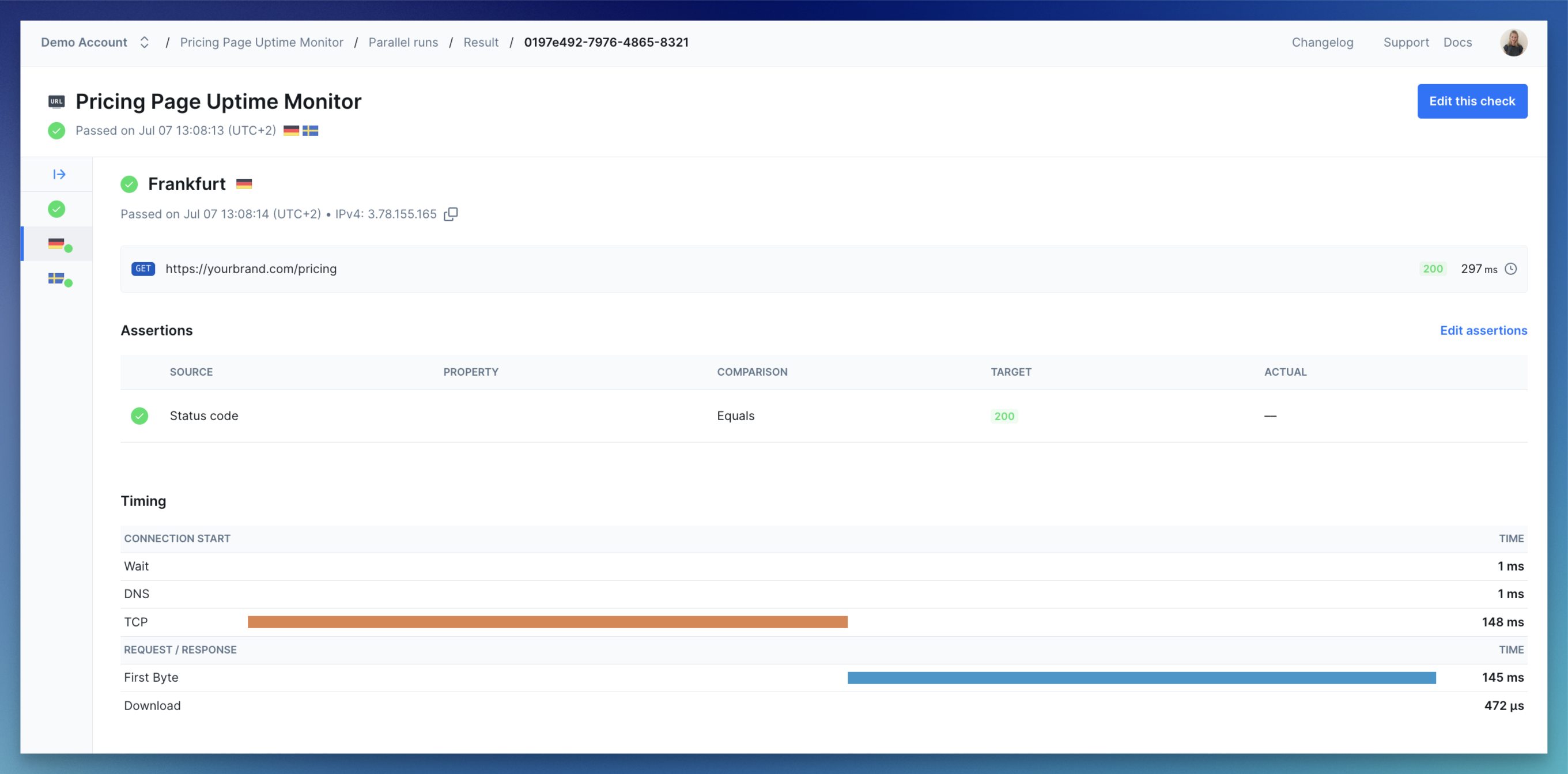 http check results detail page